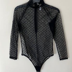 Fleur Du Mal black sheer bodysuit w dots